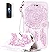 Produktbild ISENPENK Apple iphone 7 plus(2016) Hülle,Original Leder Flip Bookstyle Cover Wasserdicht Shockproof Anti Slip Protection Leather Case,Campanula Print Muster Pattern PU Tasche mit Intern Bequem Karte Schlitz,Anti-Sturz Stoßfest Abdeckung Entwurf Stoßdämpfend Triangle Hemming Schutzhülle mit Stand funktion Flip Case für Apple iphone 7 plus(2016) 5.5Zoll-[weiß+rosa]+Panzerglas Folie Displayfolie Displayschutzfolie