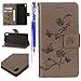 Produktbild EUWLY für [Sony Xperia L1] Handytasche Leder Flip Tasche Case Vintage Lederhülle, Niedlich Elegante Schmetterling Blumen Leder Hülle Kreativ Muster Ledertasche Folio Klapphülle Handyhülle Bookstyle [Kartenfächer] [Standfunktion] [Brieftasche] Magnetverschluss Wallet Schutz Hüllen Tache für Sony Xperia L1 + Blau Eingabestift-Schmetterling,Grau