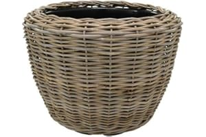 KLOCKE PFLANZKÖRBE Pflanzkorb Rattan Rund – Beigegrau - Weidenkorb mit Einsatz für Außen/Outdoor - Gartenkorb Korbgeflecht - Übertopf für Garten/Pflanzgefäß (Ø 80cm / Höhe 62cm)