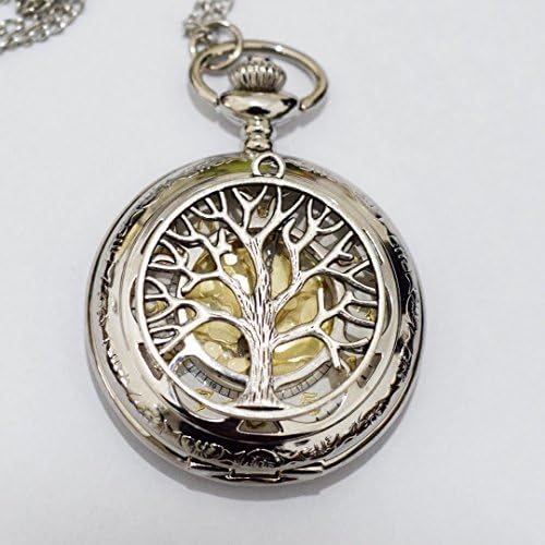 xiaoaosn Charm Watch Necklace Pendant Tree of Life Charm Men's Pocket Watch Pocket Watch Necklace Tree of Life Pendant Simple Round