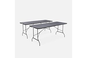 SWEEEK Alice's Garden - Lot de 2 Tables de réception. Pliables 180cm. Grise foncé. Table Pliante avec poignée de Transport. Table de Camping