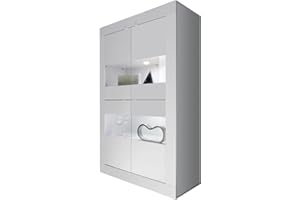 Web Convenienza Vetrina con Ante Made in Italy – Credenza Contenitore Collezione BASIC per Soggiorno Cucina Ingresso Sala da Pranzo Mobile Design moderno (Bianco lucido, 4 ante)
