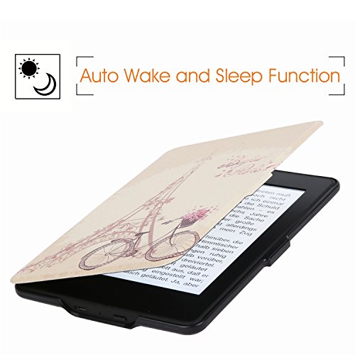 Jiajun Hülle für Amazon alle neue Kindle Paperwhite 2015 300 PPI 3.Generation / 2015 / 2014 / 2014 Schutzhülle Hülle Tasche Case Cover Mit Sleep und Wake Smart Cover Funktion Fahrrad im Paris - 5