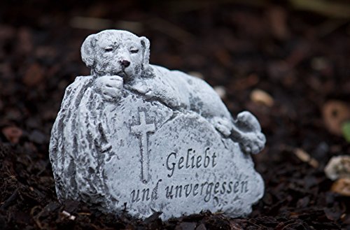 Grabschmuck Grabstein Hund „Geliebt und unvergessen“, frost- und wetterfest bis 30°C, massiver Steinguss - 7