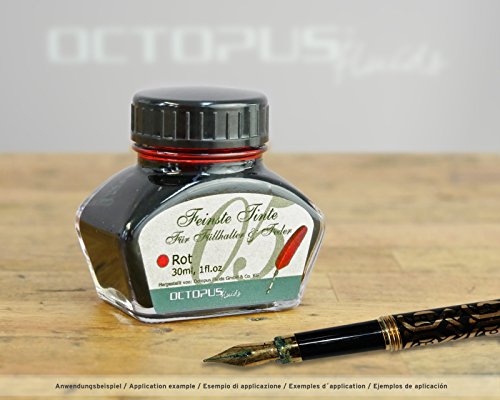 Octopus Fluids 30 ml feinste Schreibtinte Rot für Füllhalter / Schreibfedern im Tintenglas, Füllhaltertinte - 2
