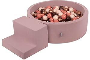 KiddyMoon Foam Playground For Kids With Round Ballpit (200 Balls ∅ 7Cm/2.75In) Soft Obstacles Course And Ball Pool, Heather: Brown/Copper/Pastel Beige/Salmon
