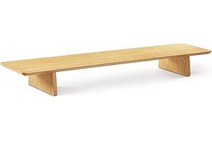 Navaris Support pour écran en bambou - Socle réhausseur en bambou pour ordinateur de bureau écran PC TV tablette - Banc repose double moniteur