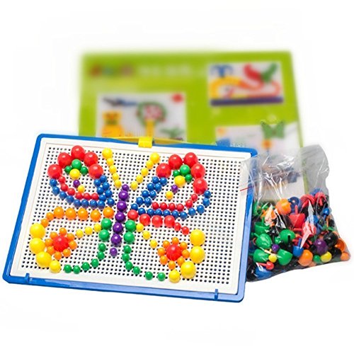 Fajiabao Birthday Gifts for Kids 350 Piece Mushrooms Nails Flashboard Blocks Puzzle Changeable Toy Set with Basket for Early Educational Learning