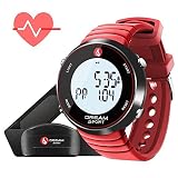Dreamsport Pulsuhr mit Brustgurt, Pulsmesser Fitnessuhr Armbanduhr zur Herzfrequenz und Fitnessaufzeichnung Dual Alarm/Calorie Counter/30M Water Resistant DH-088