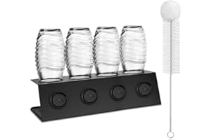 AIQII Flaschenhalter für Soda Stream 4er Flaschen Abtropfhalter aus Edelstahl Abtropfständer mit Herausnehmbare Abtropfwanne und Deckelhalter für SodaStream Crystal und Emil Flaschen