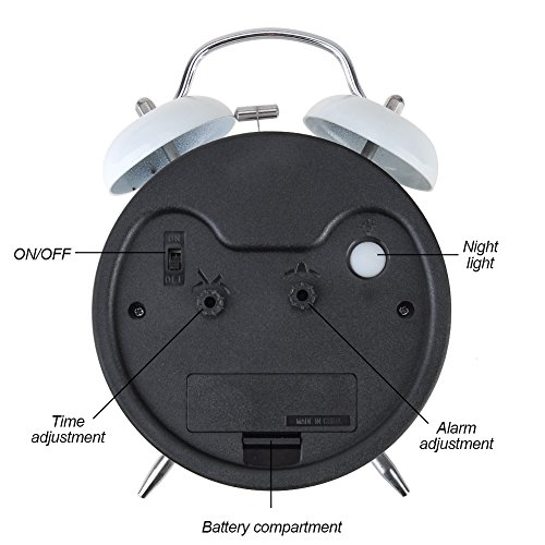 WEKSI INC® Stille Nachtlicht Funktion Mechanischer Wecker Doppelglockenwecker mit stereoskopischen Anzahl (rosa mit weiß) - 2