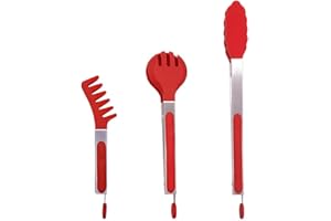 Lot de 3 Pinces en Acier Inoxydable avec Embouts en Silicone, CNYMANY 20,3 25,4 33 cm Antiadhésif Pince clip pour barbecue de cuisine cuisson griller Buffet Salade de nouilles à steak – Rouge