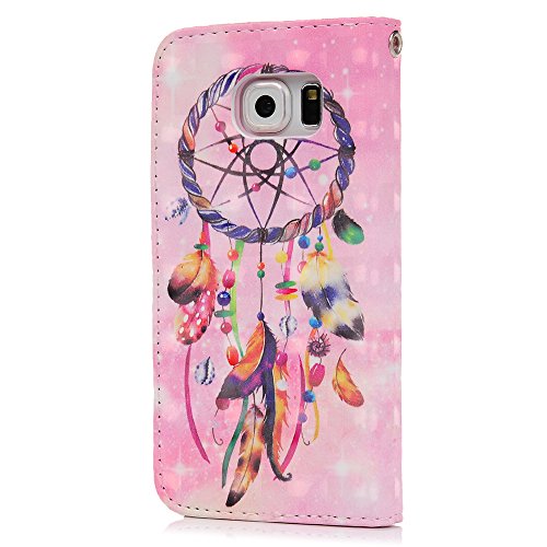 Lanveni S6 Hülle, Handyhülle für Flip Case Cover PU Lederhülle Schutzhülle Magnetverschluss Ledertasche mit Stander Function Brieftasche Card Slot Handy Tasche mit Feder-Windspiele Cover Design für Samsung Galaxy S6 + 1 x Stylus Stift + 1 x Staubdichte Stecker - 5