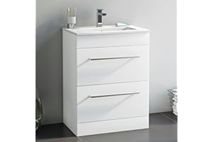 ORCHARD BATHROOMS Orchard Derwent White floorstanding Vanity Drawer Unit and Ceramic Basin 600mm - White Vanity Unit, Vanity Units, Bathroom Furniture