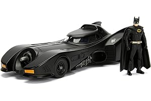 Jada Toys 253215002 Batman 1989 Batmobile i figurka 7cm, kolekcjonerski metalowy pojazd z filmu, otwierane elementy, skala 1:24