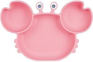 Vicloon Piatto per Bambini in Silicone, Piatto con Ventosa per Bambini, Piatto Svezzamento senza BPA, Piatti Divisi per Bambini Adatto alla Maggior Parte dei Tavoli e Seggioloni, Rosa