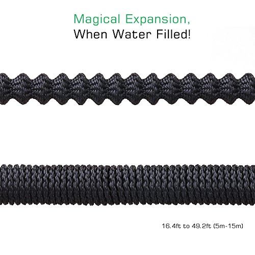 Nuovoware Gartenschlauch, 5M Garten Schlauch Wasserschlauch Gartenteichschlauch mit 8 Spray Modi und abnehmbare Düse für die Bewässerung, Autowäsche, Messing Ventilverbinder + Latex Innenrohr + Polyester Schlauch Gurtband, Schwarz - 4
