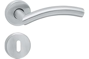 Aperit 49.348.02 Türbeschlag Modell PIZZO BB - Edelstahl Drücker Paar mit Hochhaltefeder auf Rosetten 52mm - Edelstahl 304 matt gebürstet - Inkl. Montageschrauben und Montageschablone