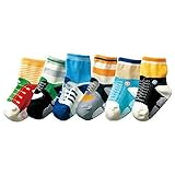 Baby Boys Kids 6-Pack SHOELACE Anti-slip Ankle Socks - ONE SIZE (Suitable for 1 to 3 years old)