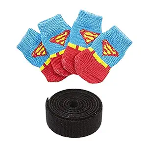 KUTKUT Anti-Slip Small Breed Dog / Cat Socks with Paw Pattern | Pet Paw Protector Socks With 4 Pieces Adjustable Straps for Small Pet | Socks For Shishtzu, Lhasa Apso, Poodle etc (Size XL : Height 11 cm, Width 4.5 cm)