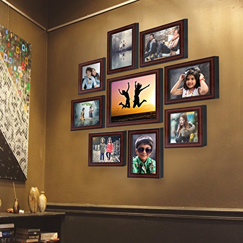 AJANTA ROYAL Synthetic Wood Individual Photo Frames - Set of 9(6-5x7-inch, 2-5x5-inch, 1-8x10-Inch, Brown)
