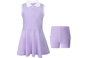 SPFASZEIV Girls Tennis Dress Kids Tennis Outfit with Separate Shorts Pockets Sleeveless Children Golf Polo Dress 5-15 Years