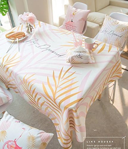 140*180cm pink golden leaf Scandinavian ins table cloth cotton linen dining desk garden rectangular square Non-ironing eco-friendly table runner