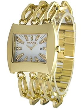 Moog Paris Sunrise Damen Uhr mit Weißem Zifferblatt, Swarovski Elements & Goldenem Armband aus Edelstahl - M45214...