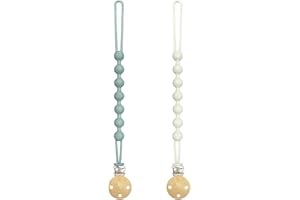 Yoolhamy Attache Tetine Silicone, 2 Attaches Attache Sucette pour Bebe Accroche Tetine Garçons et Filles, Pacifier Clip Chain, Attaches sucette souples et flexibles (1pcs Gren+1pcs Beige)