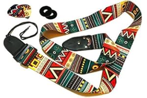 ART TRIBUTE Sangle de guitare de style folk - Lot de cintres de guitare tissés jacquard avec 2 verrous de sangle et 2 médiators - Sangle pour guitares basses, électriques et acoustiques avec poche à médiator