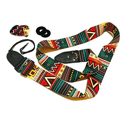 Vintage Aztec Colors Guitar Strap Bundle Includes 2 Strap Locks & 2 Unique Picks. Adjustable Polyester Guitar Strap - Suitable For Bass, Electric & Acoustic Guitars