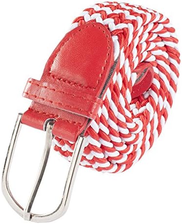 BLT076-Red and White Canvas Elastic Belt Stretch Belt With Metal Buckle