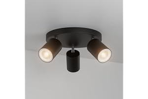 Aipsun Lampa sufitowa LED z potrójnym płomieniem, okrągła głowica LED, lampa sufitowa GU10, obracana i pochylana lampa sufitowa LED, do sypialni, kuchni, salonu (bez żarówki)