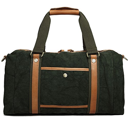 Sinpaid Men's Travel Bag Handbag Business Trip Bag Travel Shoulder Bag Overnight Weekend Travel Holdall Canvas and Leather Large Capacity G8601 (Deep Green)
