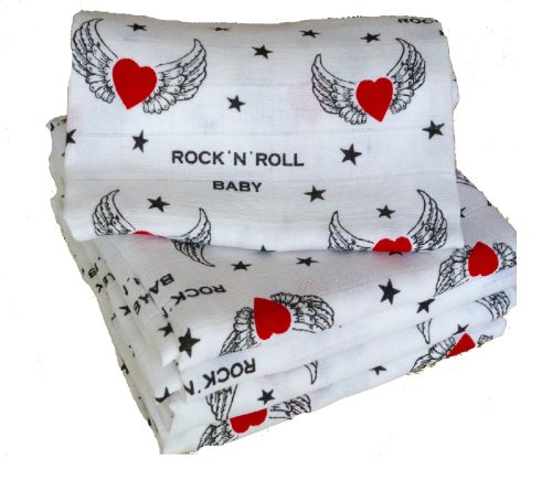 Babymajawelt - Pañuelos cuadrados de muselina 12296 Rock 'n' Roll 80/80 eructos paños PACK de 5
