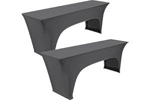 Teruntrue 2 Stück Premium Elastisch Biertischhusse, Biertischhusse für Bierzeltgarnitur, 220 x 50 cm, Unten sind 4 Fußtaschen angebracht, waschbare Tischhusse für Bankette im Freien (Dunkelgrau)