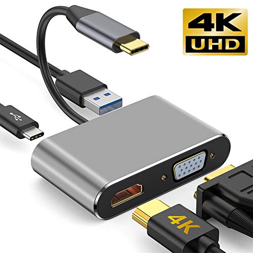 faersi USB Typ C zu HDMI VGA Adapter, USB C(Typ C) zu 4K HDMI/VGA/USB 3.0/USB C PD Ladeadapter für Multiport Hubs für MacBook Pro/Air/iPad Pro 2018/Dell XPS/Monitore