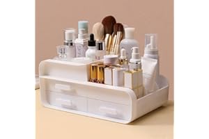 POEASYD Makeup Drawers Organizer Box Bathroom Countertop Organizer with 2 Drawers for Dressing Table, Vanity Countertop, Bathroom Counter, Elegant Vanity Holder (White)