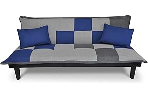SAMIRA Divano letto clic clac, divanetto Russell Grigio scuro - blu - grigio chiaro