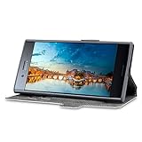 Xperia XZ Premium Tasche, Terrapin Leder Tasche Case Hülle im Bookstyle mit Standfunktion Kartenfächer für Sony Xperia XZ Premium Hülle Grau - 