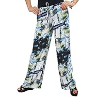 Mogul Interior Women's Harem Pant Suzy Straight Leg Pant Medium Black/Blue