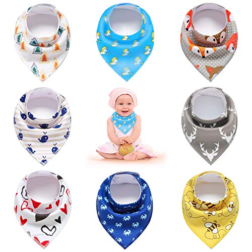 Pachock 8pcs Baberos Bandana Baberos Bebe Baberos Impermeables Bebe para Bebés y Niños, 100% Algodón Orgánico