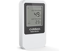 LIFE BASIS LifeBasis Medidor Radon Detector de Gas Detector de Radón Inalámbrico con Pantalla para Monitorear a Largo y Corto Plazo Medidor Calidad Aire Medidor de Radón para Sótano, Oficina, Hogar - Blanco