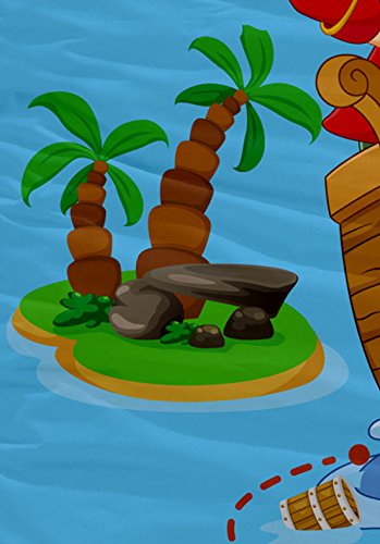 Aminata Kids – süße Kinderbettwäsche Bettwäsche Kinder 100×135 cm Kissen 40×60 cm Baumwolle Pirat Piraten Seeräuber Piratenschiff Schatzinsel Piratenflagge Schatz Schatzkarte blau KINDERBETTGRößE - 7