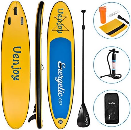 SUNCOO 10ft/3m Inflatable Stand Up Paddle Board (4in/10cm Thick) Non-Slip Deck Adjustable Paddle Backpack,Pump, Repairing kit, Yellow