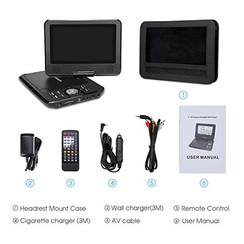 NAVISKAUTO Portable CD DVD Player with HD 7 Inch LCD Screen 5 Hours