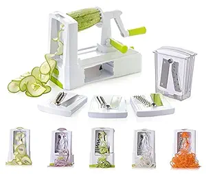 Aadmora Plastic and Steel Manual Vegetable Spiralizer, Food Processing Cutter for Salad Spaghetti and Veg Spiral Cutting Machine (Green and White)