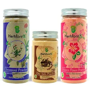 HerbtoniQ 100% Natural Jatamansi, Dry Amla and Hibiscus Flower Powder For Dandruff, Hair-Fall Hair Care regimens (425 Gram)