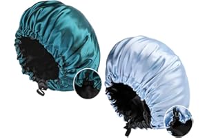 LADAYPOA 2 Pcs Satin Sleep Cap for Women Long Hair Silk Bonnet for Curly Hair bonnet for Sleeping Extra Large Double Layer Adjustable Satin Bonnet for Women