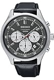 Seiko Herren-Armbanduhr 43mm Armband Leder Gehäuse Edelstahl Quarz SKS595